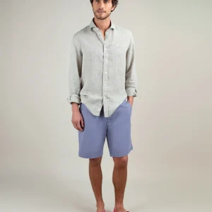 Camisa Lino Chambray Verde Oscuro