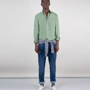Camisa Algodón Garment Dyed Verde Claro