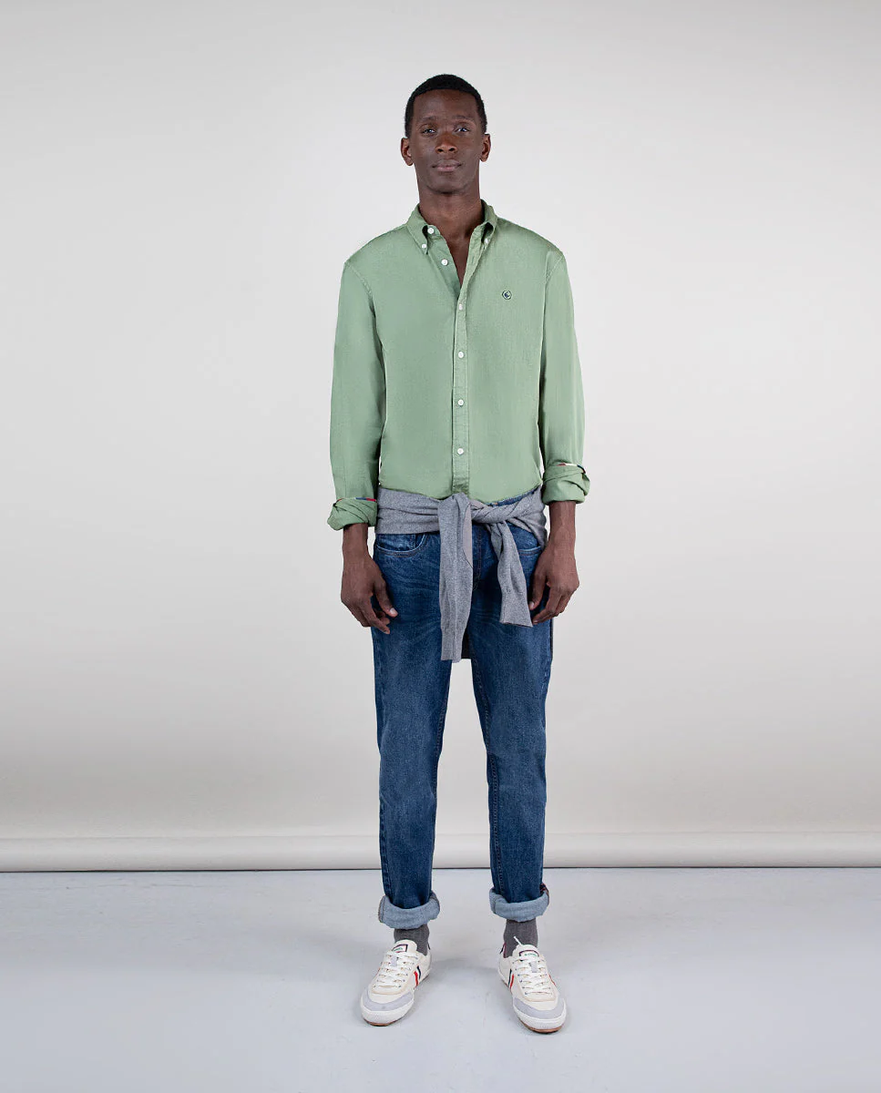 Camisa Algodón Garment Dyed Verde Claro