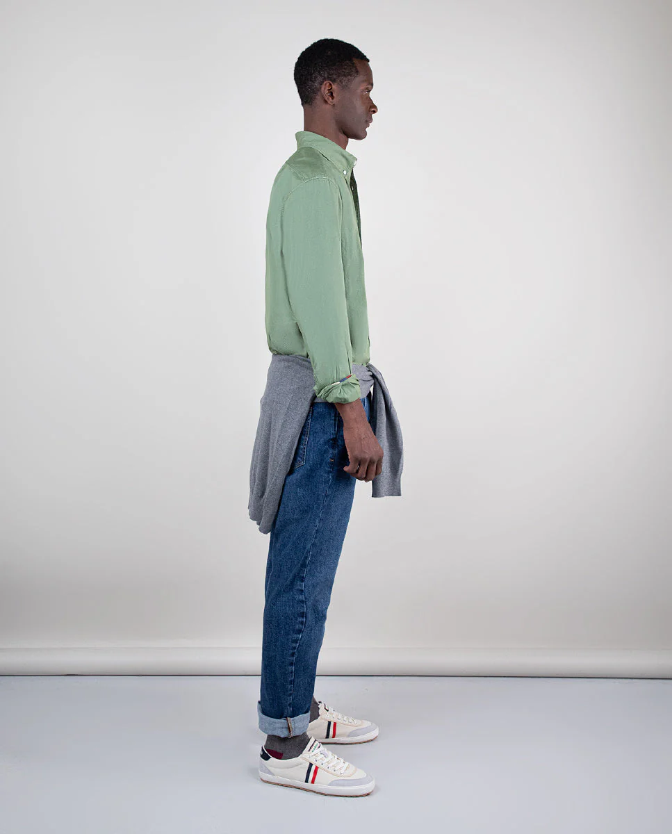 Camisa Algodón Garment Dyed Verde Claro - Imagen 4