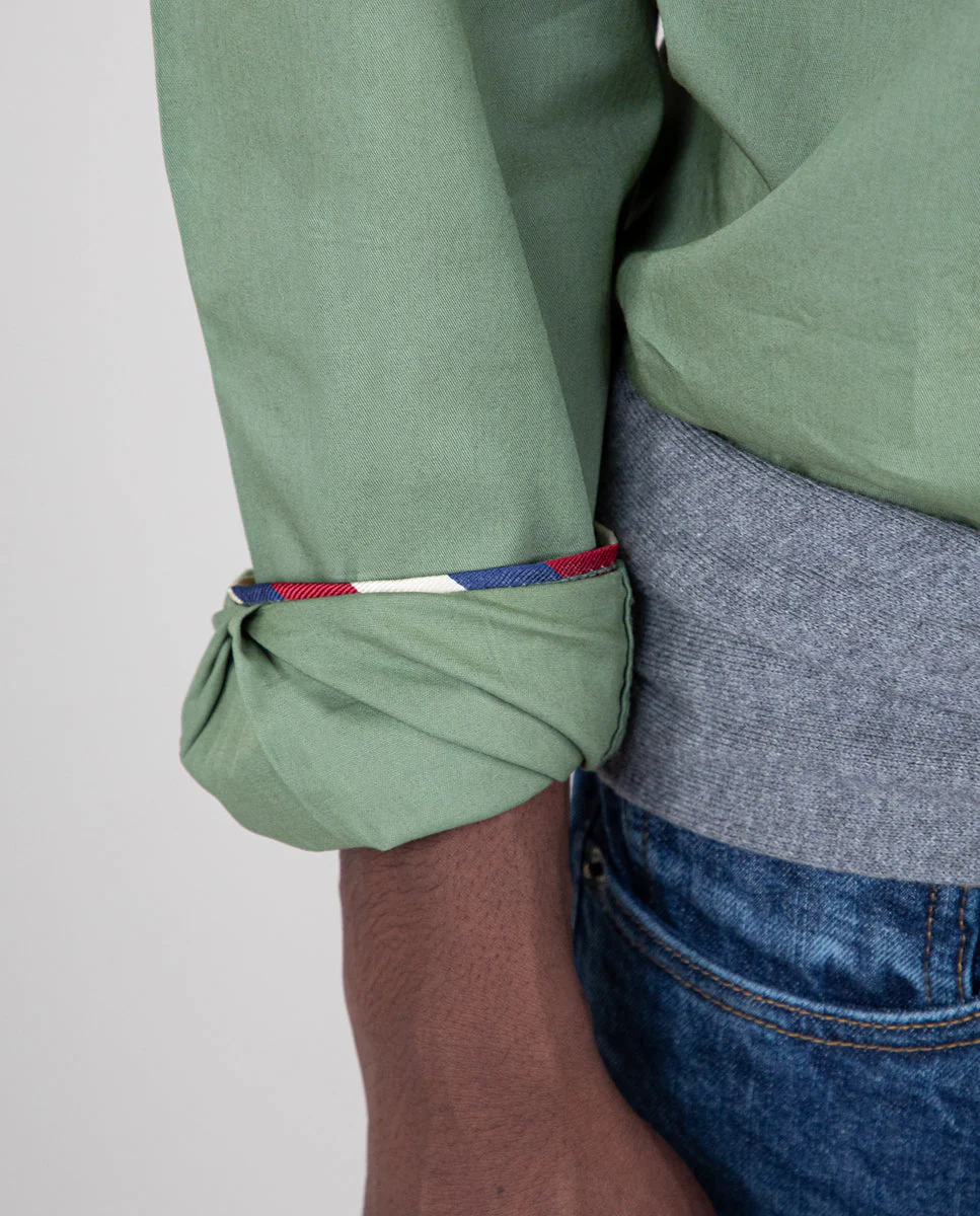 Camisa Algodón Garment Dyed Verde Claro - Imagen 6