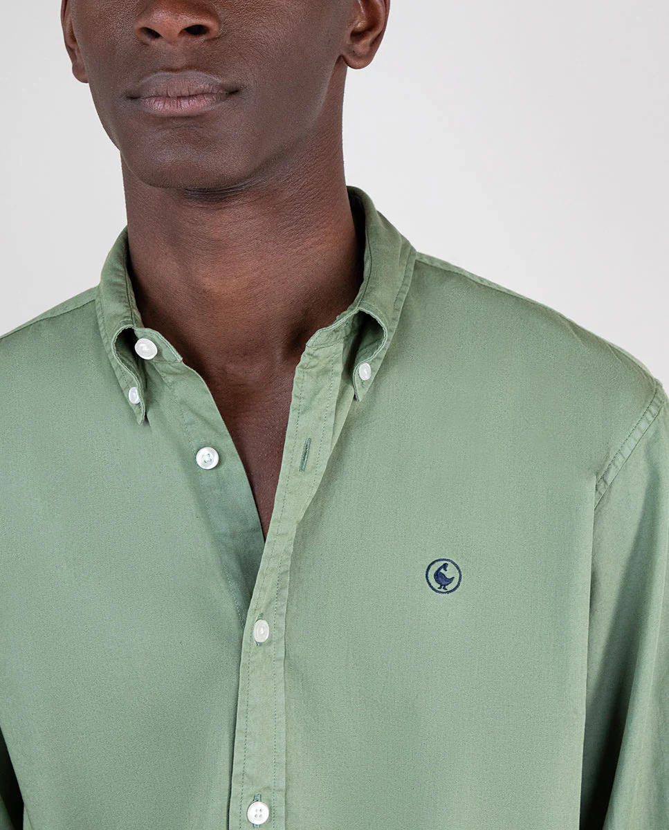 Camisa Algodón Garment Dyed Verde Claro - Imagen 5