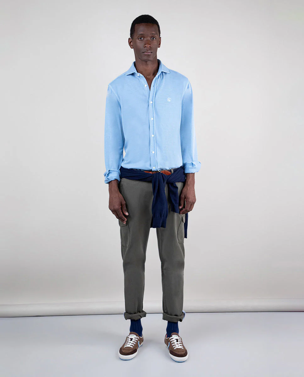 Camisa Punto Piqué Garment Dyed Celeste