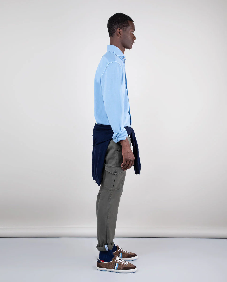 Camisa Punto Piqué Garment Dyed Celeste - Imagen 4
