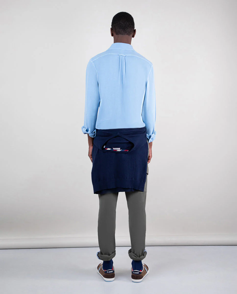 Camisa Punto Piqué Garment Dyed Celeste - Imagen 3