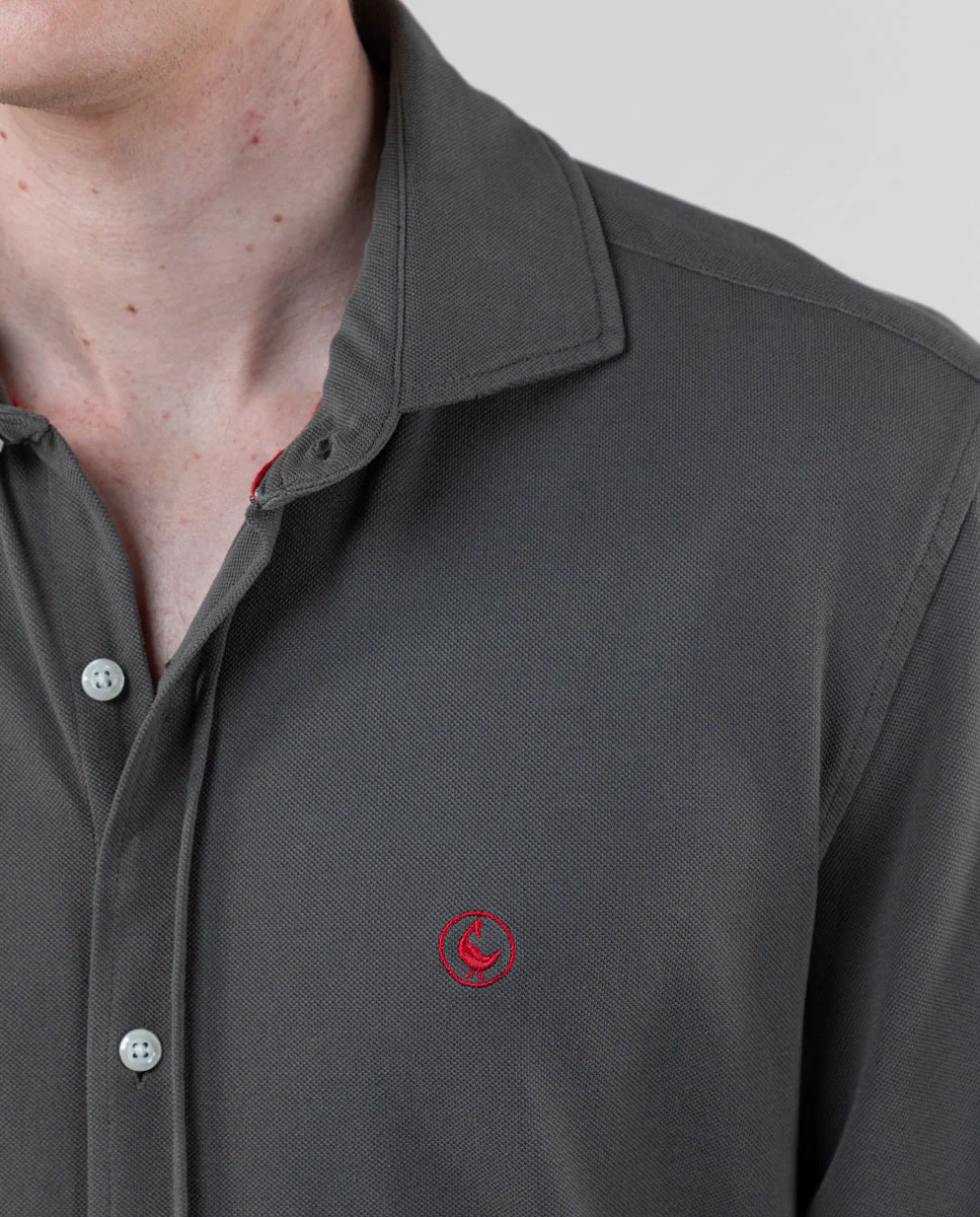 Camisa Punto Piqué Garment Dyed Verde - Imagen 6