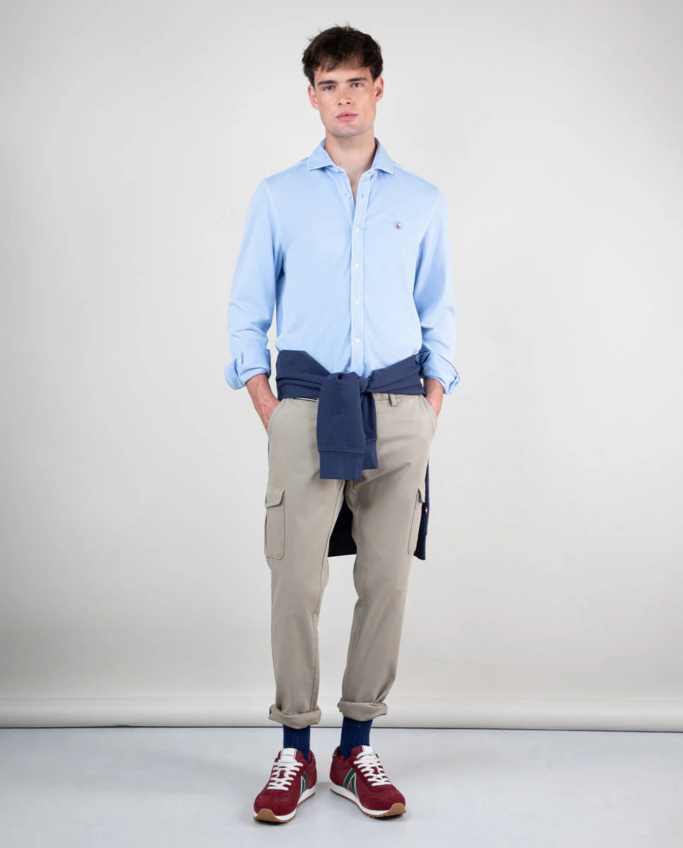 Camisa Punto Piqué Celeste