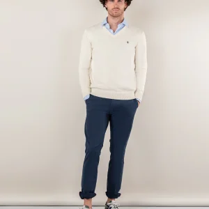 Jersey Cuello Pico Garment Dyed Beige