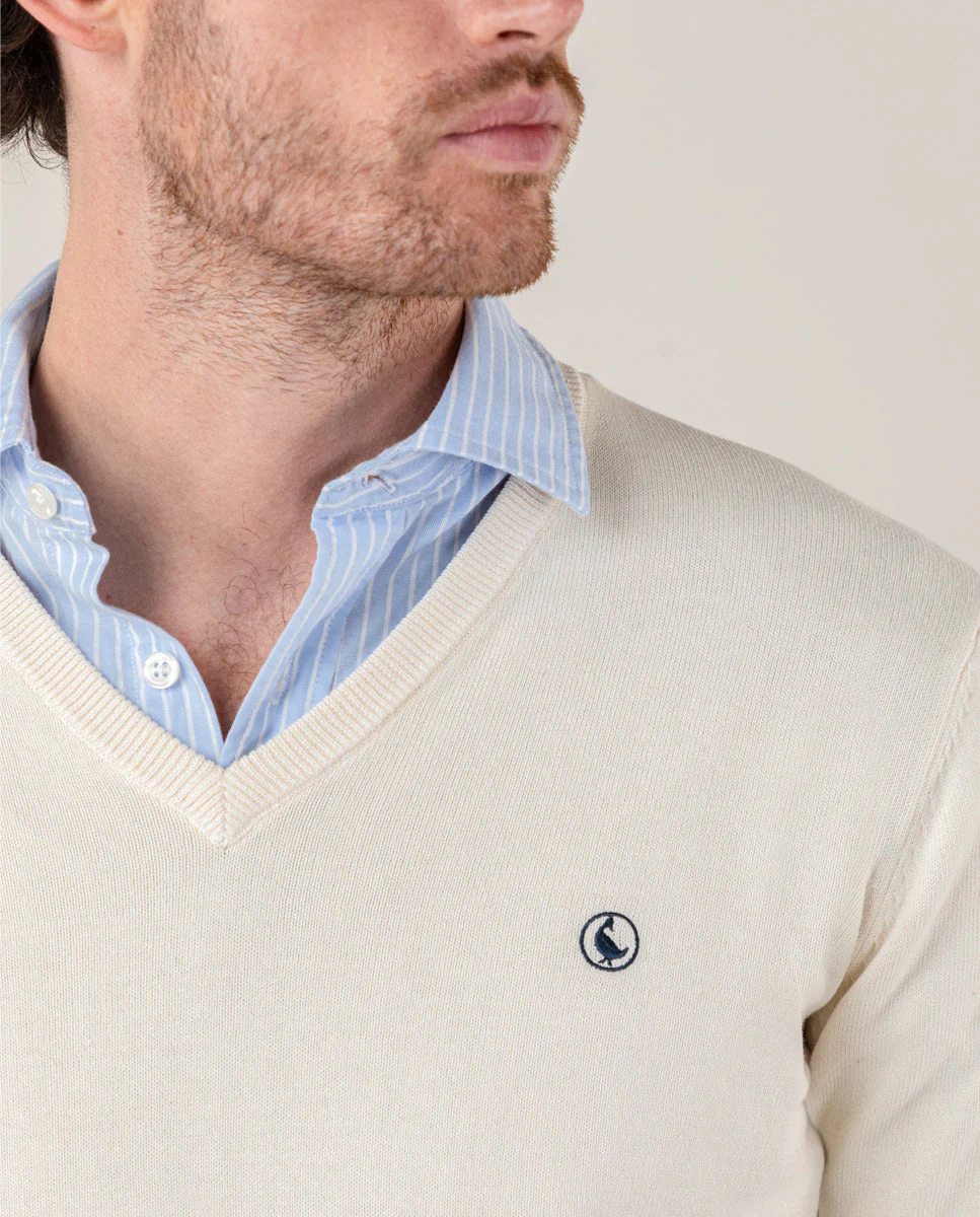 Jersey Cuello Pico Garment Dyed Beige - Imagen 5