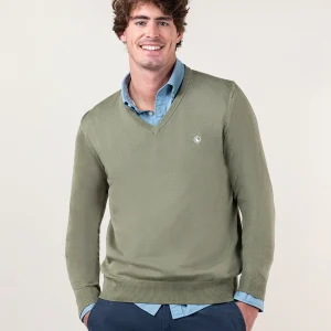 Jersey Cuello Pico Garment Dyed Verde
