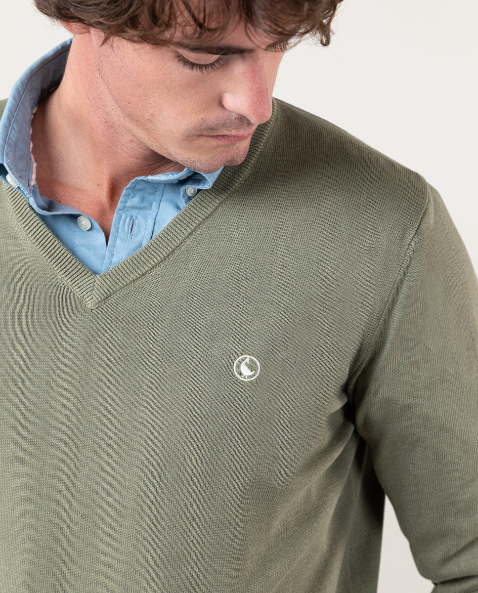 Jersey Cuello Pico Garment Dyed Verde - Imagen 5