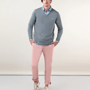 Jersey Cuello Pico Garment Dyed Gris