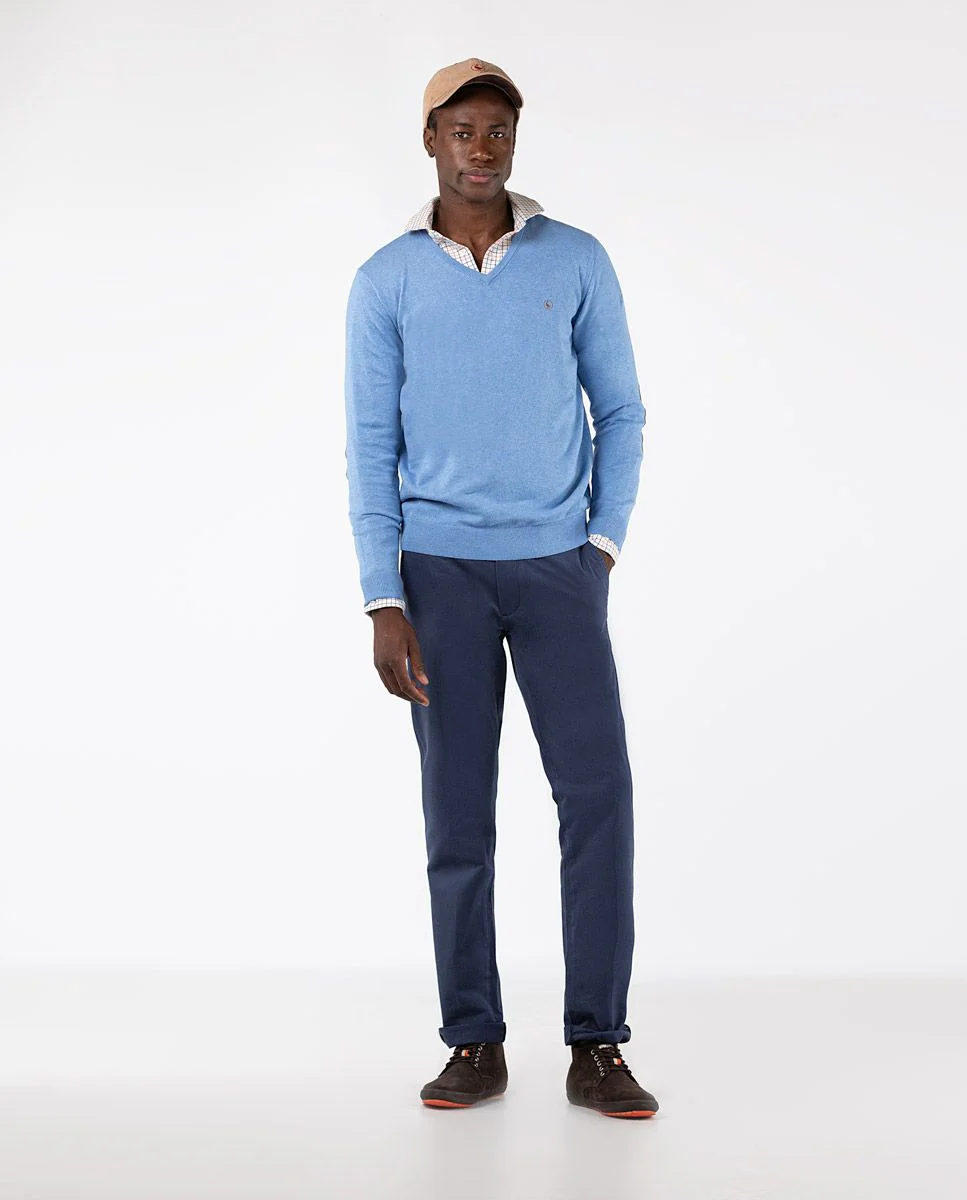 Jersey Cuello Pico Coderas Celeste