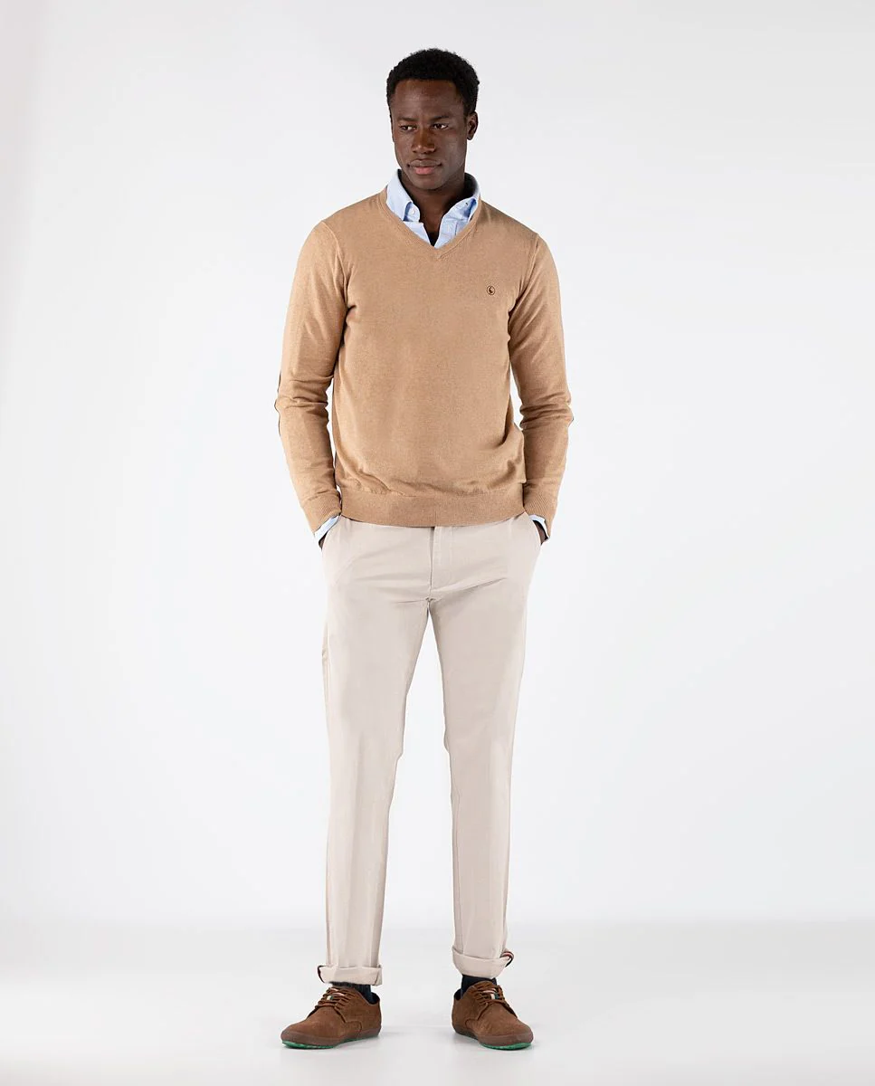 Jersey Cuello Pico Coderas Beige