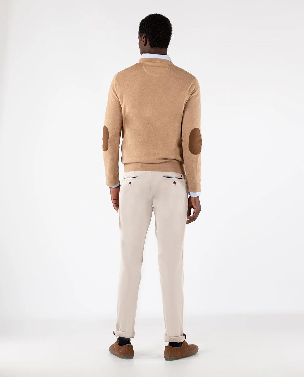 Jersey Cuello Pico Coderas Beige - Imagen 3