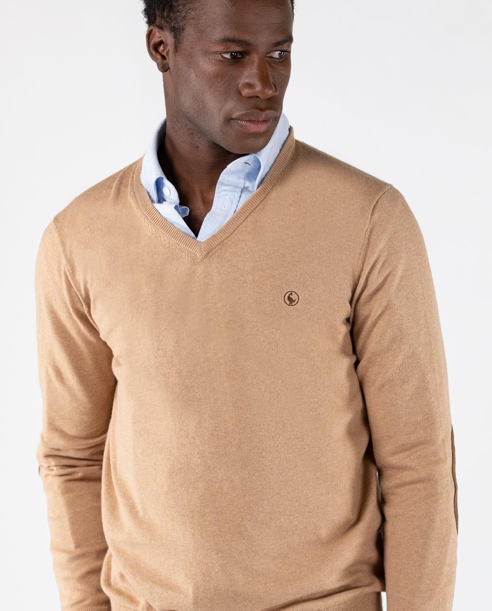 Jersey Cuello Pico Coderas Beige - Imagen 6