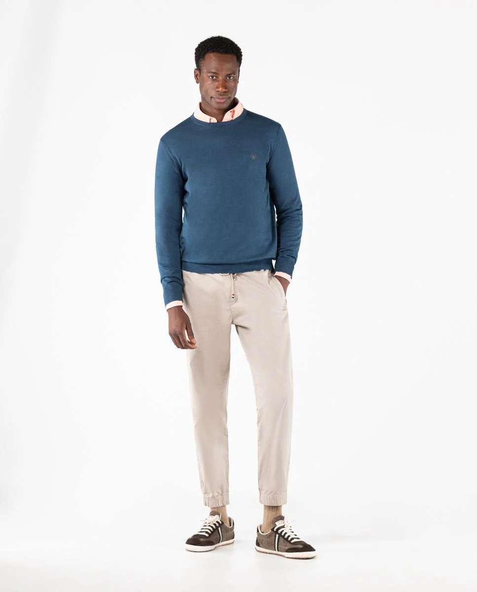 Jersey Supima Cuello Caja Azul Acero