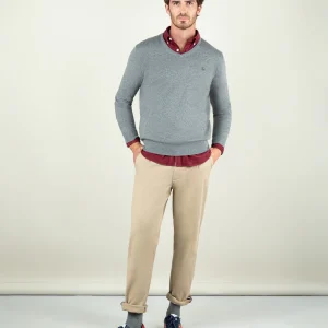 Jersey Cuello Pico Coderas Gris Claro