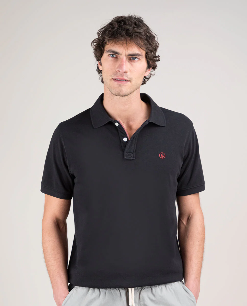 Polo Piqué Garment Dyed Negro - Imagen 3