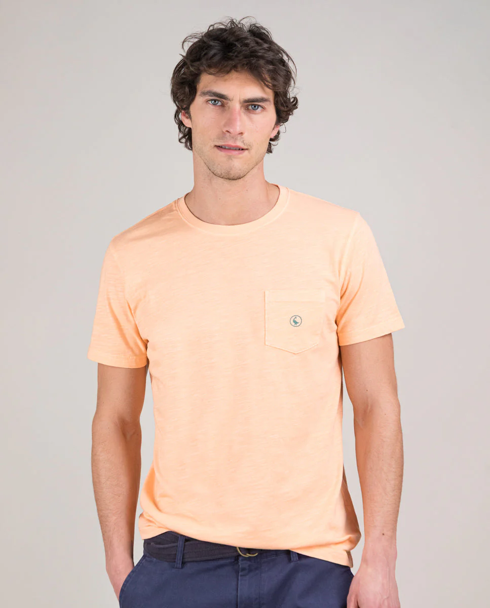Camiseta Garment Dyed Slub Bolsillo Naranja - Imagen 3