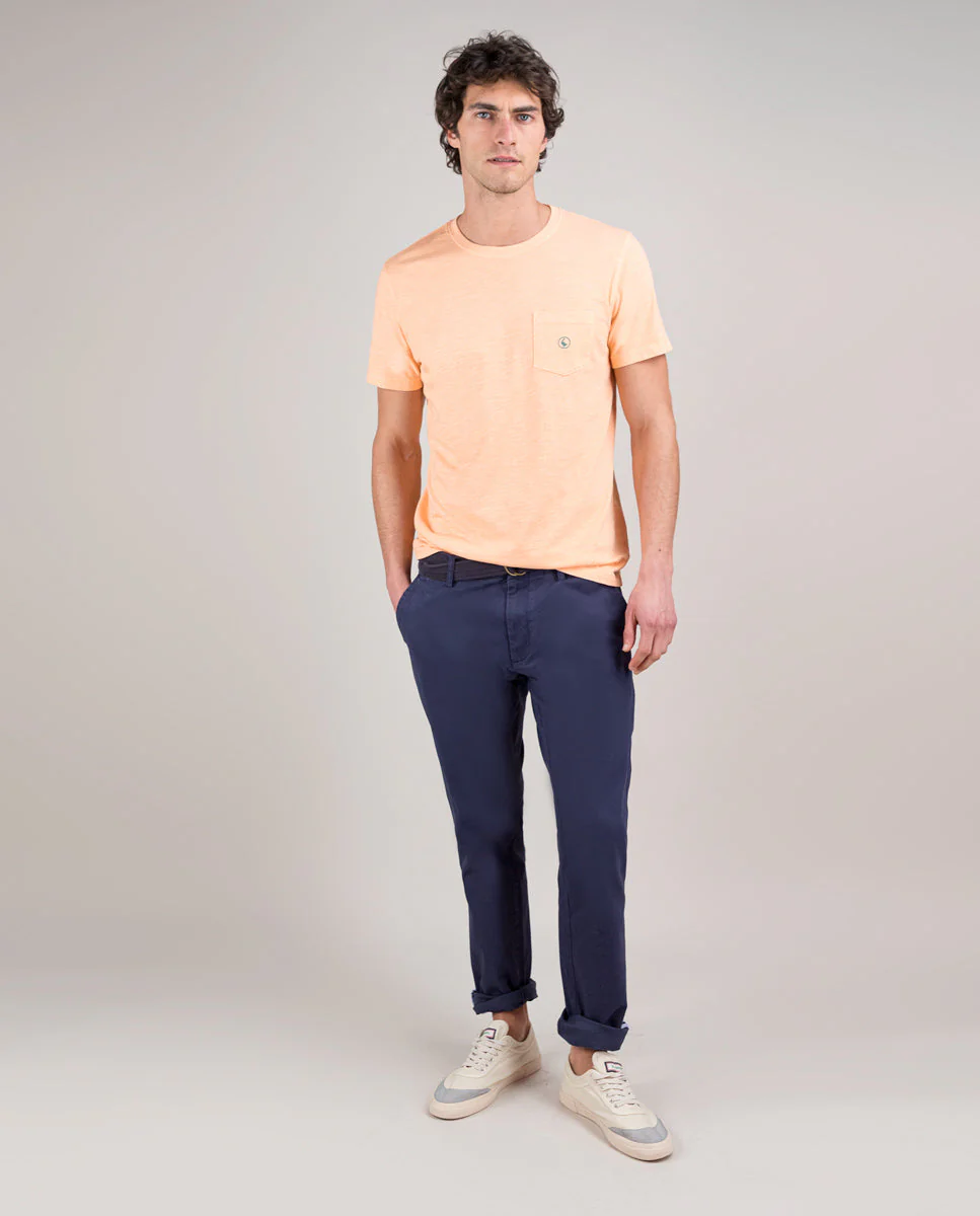 Camiseta Garment Dyed Slub Bolsillo Naranja