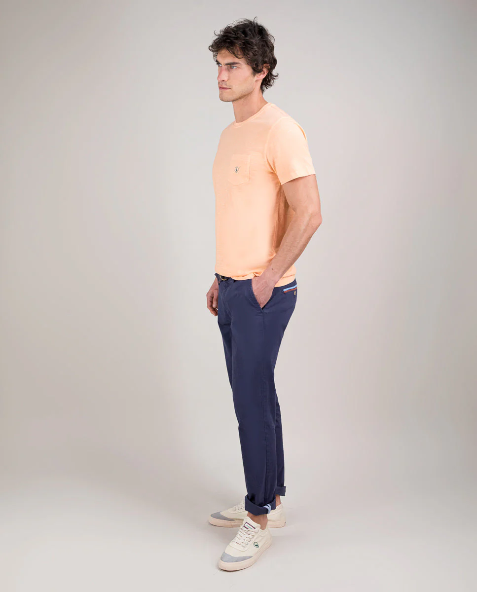 Camiseta Garment Dyed Slub Bolsillo Naranja - Imagen 4