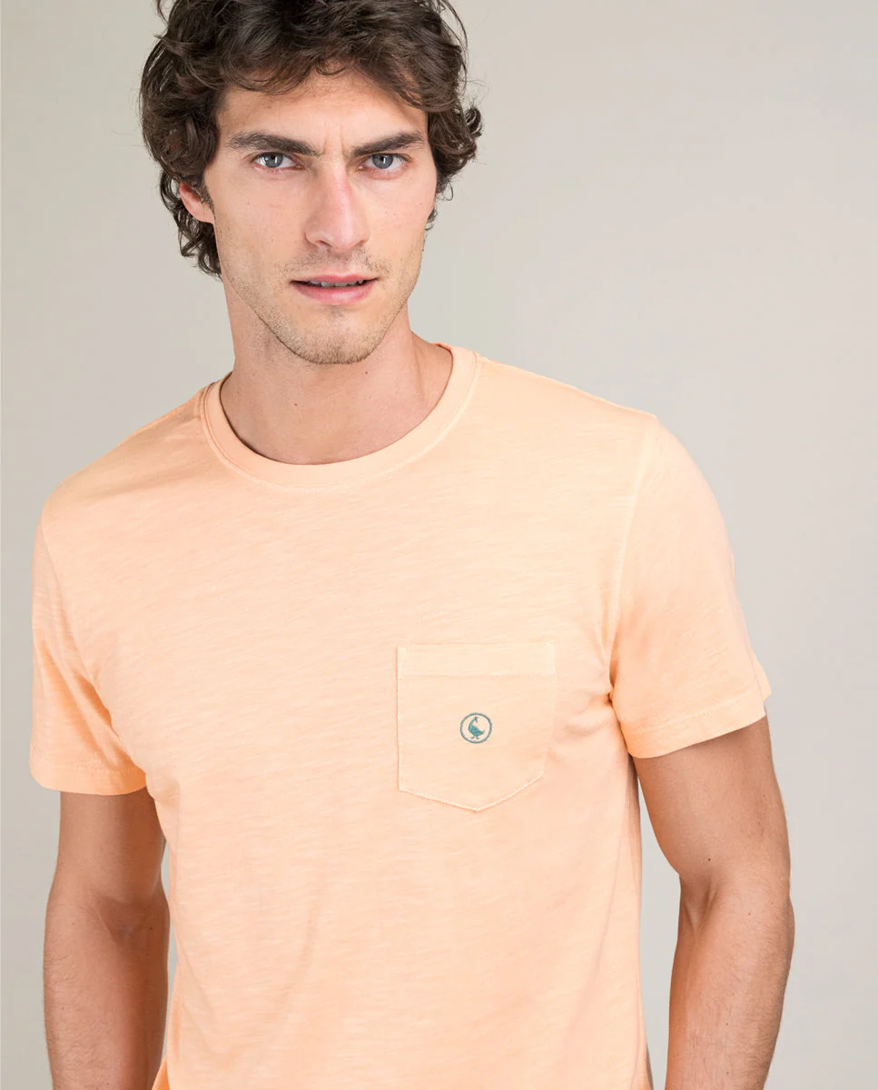 Camiseta Garment Dyed Slub Bolsillo Naranja - Imagen 6