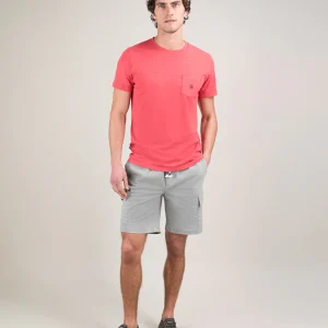 Camiseta Garment Dyed Slub Bolsillo Rojo