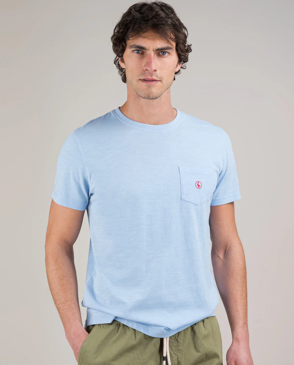 Camiseta Garment Dyed Slub Bolsillo Azul - Imagen 5