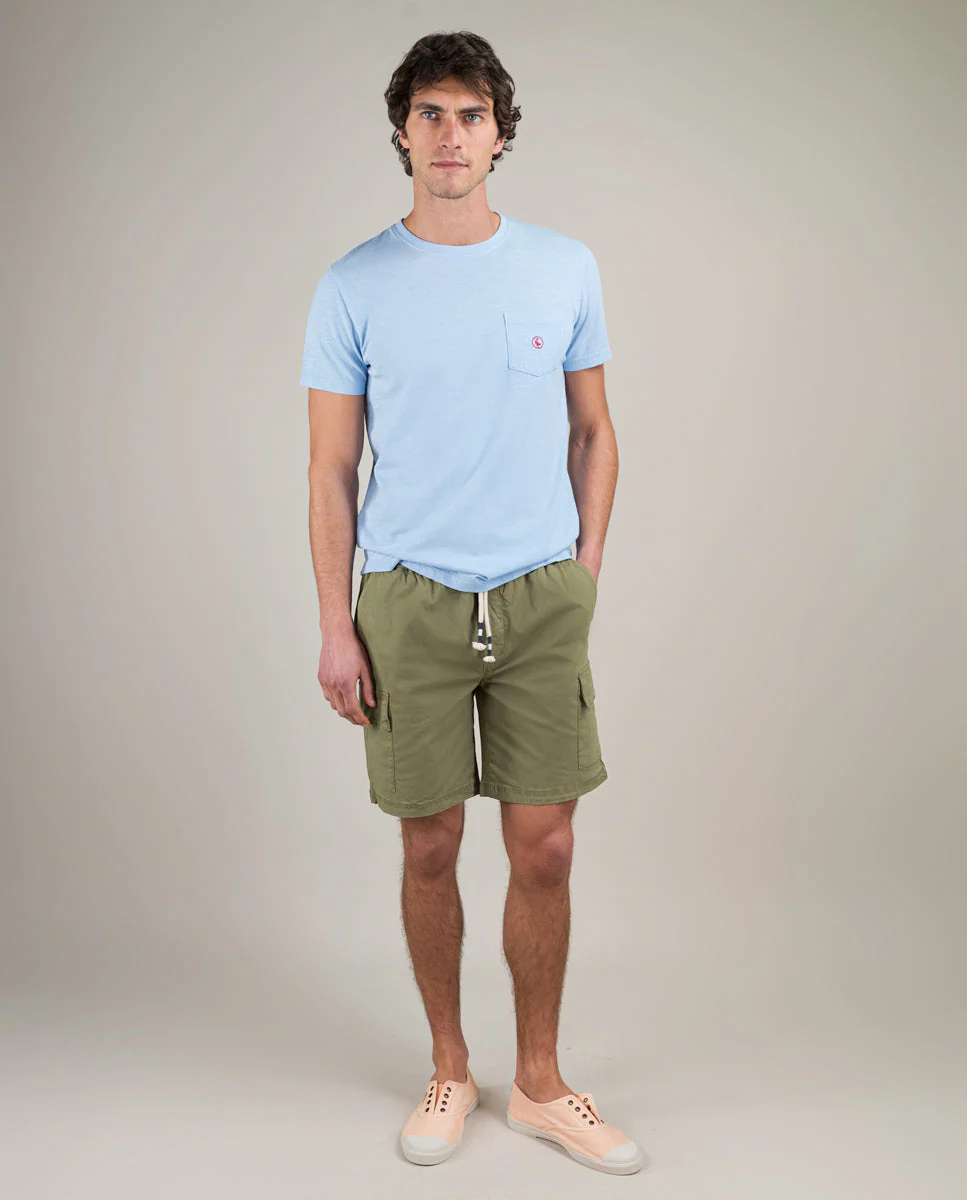 Camiseta Garment Dyed Slub Bolsillo Azul