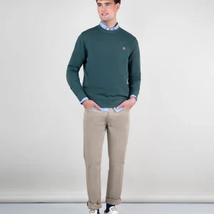 Sudadera Cuello Caja Garment Dyed Verde Pino