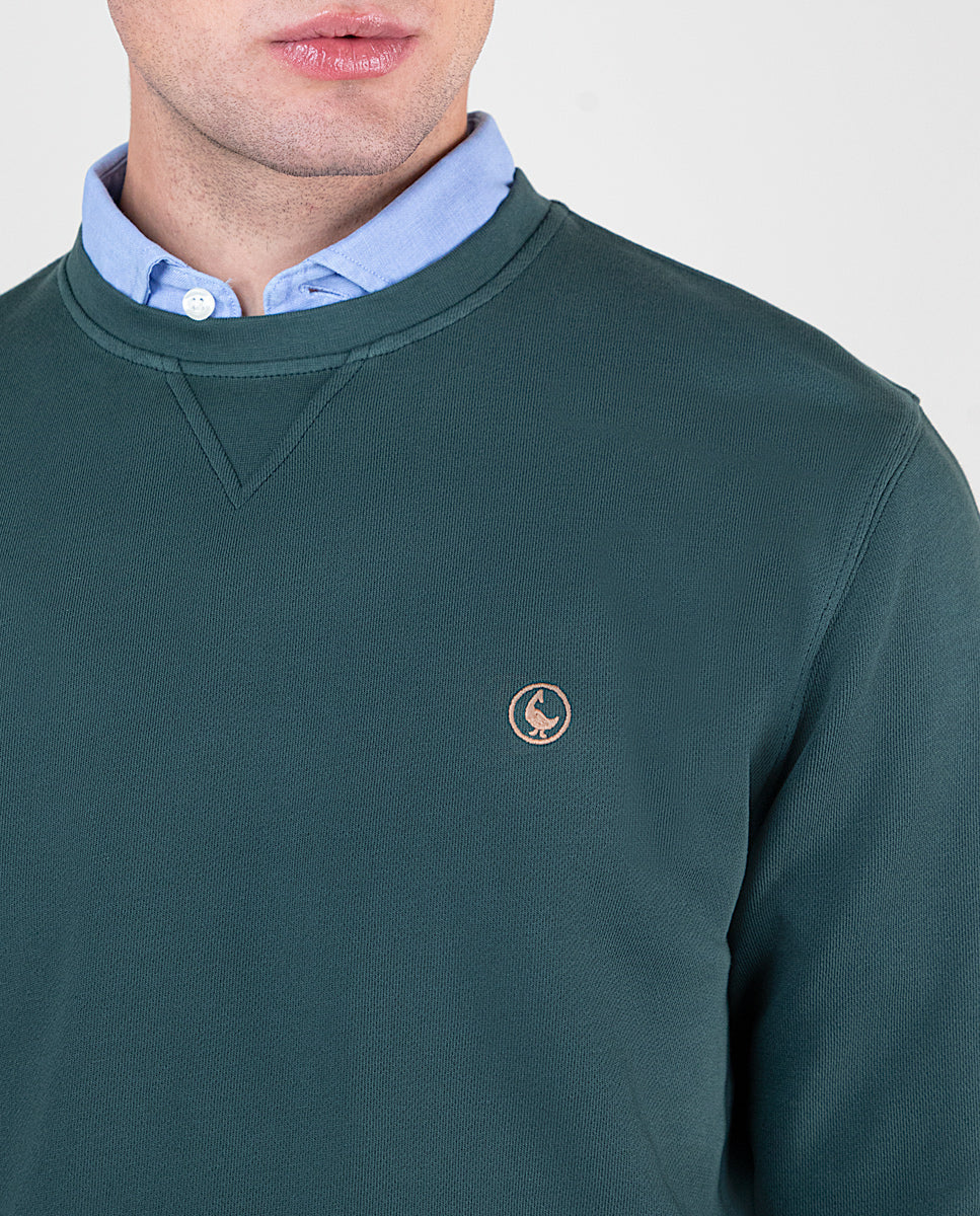 Sudadera Cuello Caja Garment Dyed Verde Pino - Imagen 6