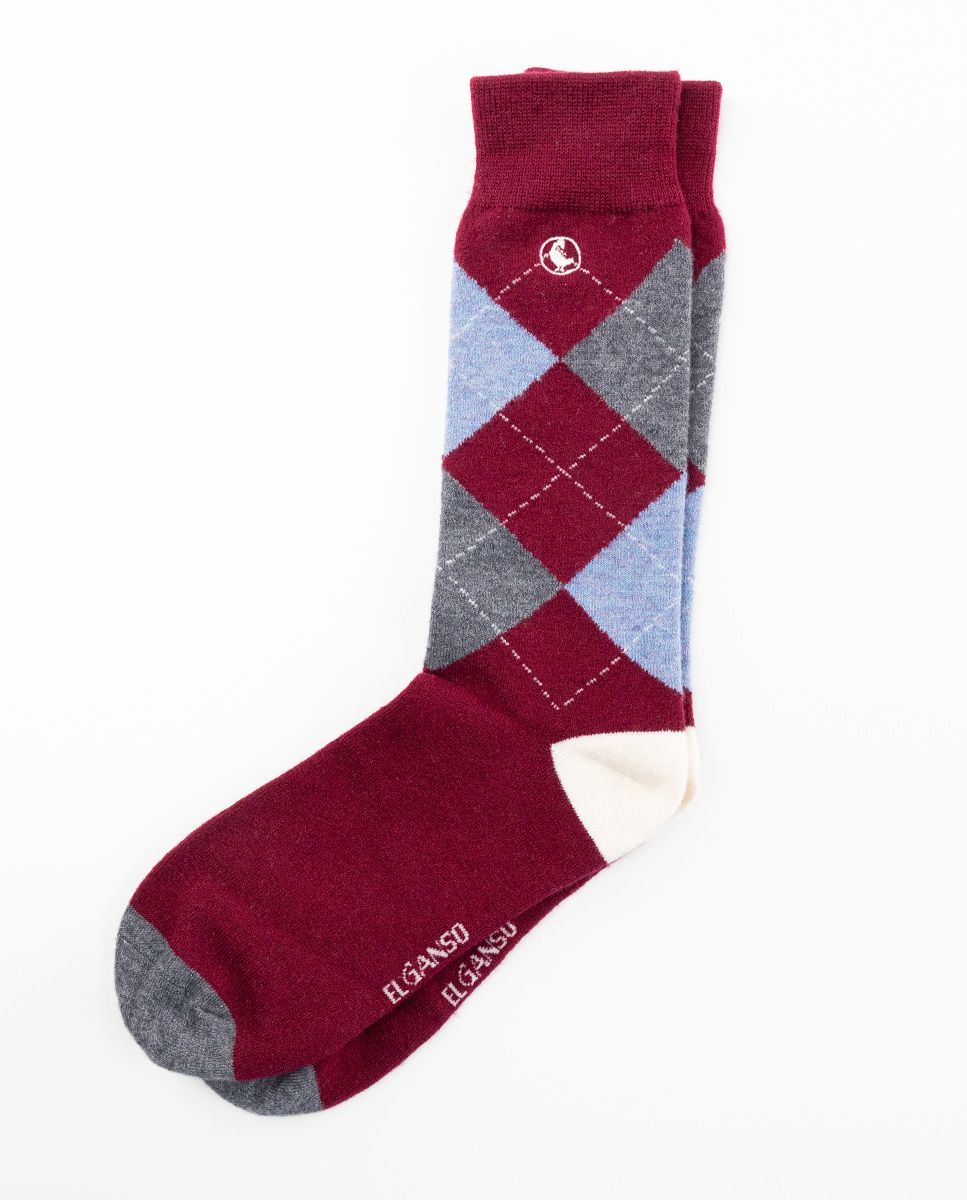 Calcetín Lana Rombos Burdeos