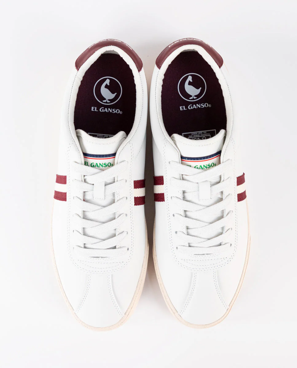 Zapatilla Blanca Piel Banda Roja - Imagen 3