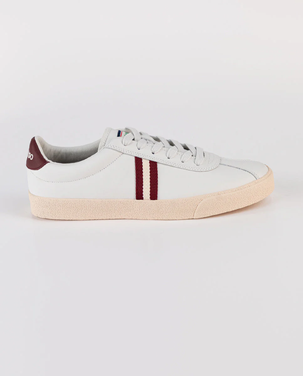 Zapatilla Blanca Piel Banda Roja