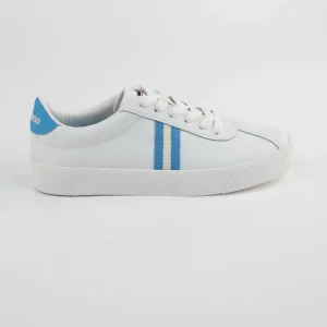 Zapatilla Piel Blanca Cinta Azul