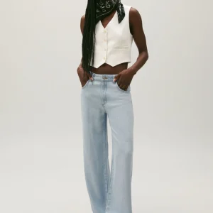 Vaquero ancho lavado denim claro