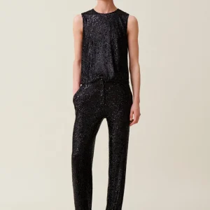 Pantalón recto de lentejuelas negras