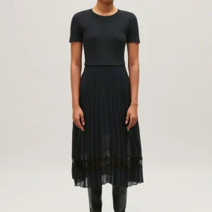 Vestido midi Teli bimaterial negro y azul