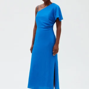 Vestido semilargo asimétrico azul