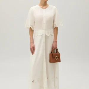 Vestido largo bordados ingleses crudo