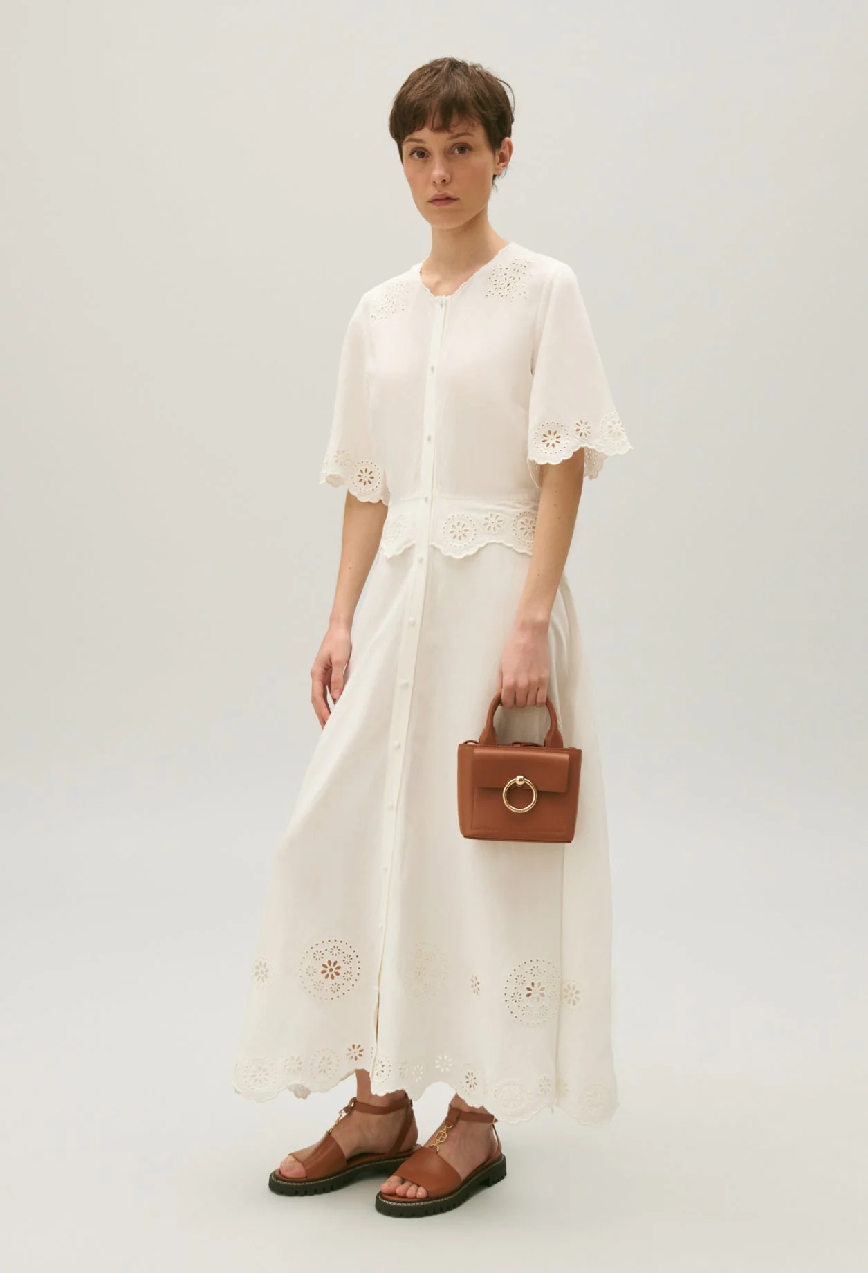 Vestido largo bordados ingleses crudo - Imagen 4