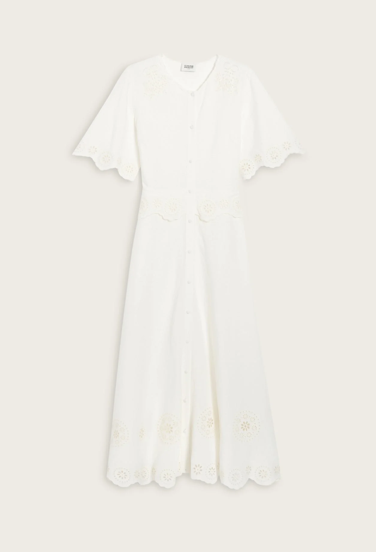 Vestido largo bordados ingleses crudo - Imagen 6