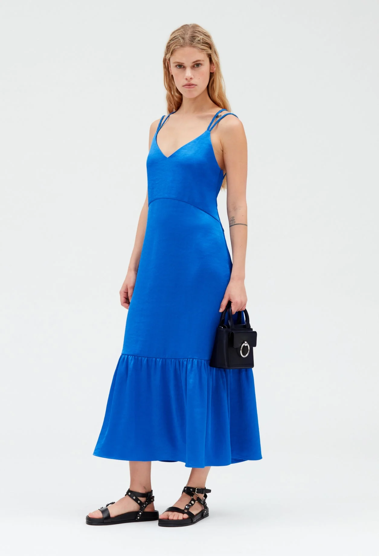 Vestido midi de raso azul - Imagen 4