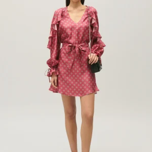 Vestido corto satinado con estampado