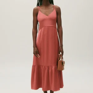 Vestido midi satinado terracota