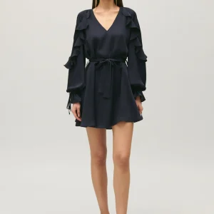 Vestido corto con volantes azul marino