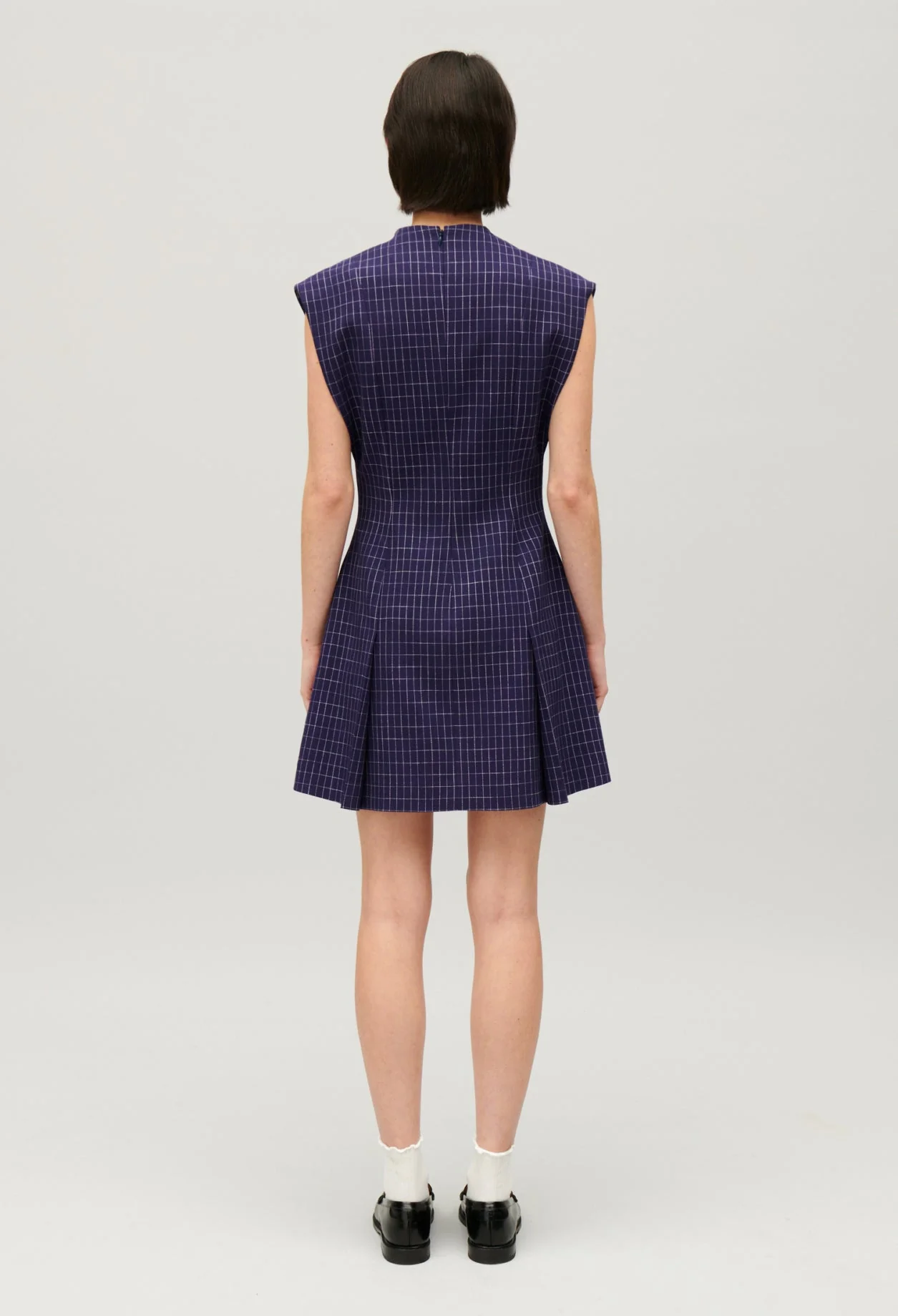 Vestido corto cuadros índigo - Imagen 3