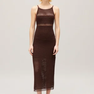 Vestido largo de ganchillo marrón