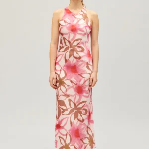 Vestido largo satinado estampado